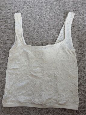 Anthropologie Cream Floral Embossed Tank Top